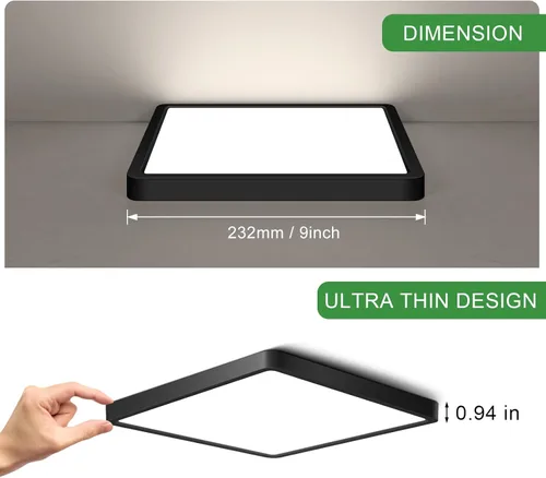 Vista 2 de Lámpara de techo LED cuadrada de 9 pulgadas y 18 W, montaje empotrado, lámpara de techo blanca natural de 4000 K, luces de techo modernas de montaje