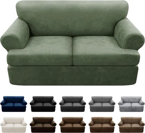 Vista 109 de Fundas para Sillón de 2 Piezas con Cojín en T, Fundas de Aspecto de Cuero para Sofá, Fundas para Sillas, Protector de Muebles Elástico, Funda