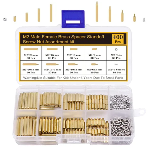 Kit de 400 Piezas de Separadores y Tornillos y Tuercas M2 para Placa Base, Separadores Espaciadores de Latón Hexagonales Macho-Hembra, Tornillos