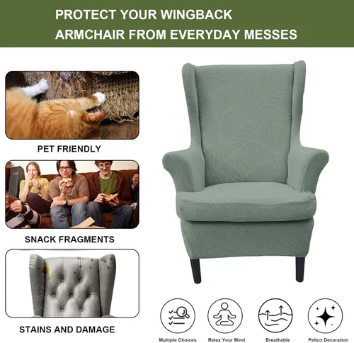 Vista 5 de HAOYONG Fundas impermeables para silla con respaldo de ala, 2 piezas, elásticas, antideslizantes, de elastano, lavables, fundas protectoras