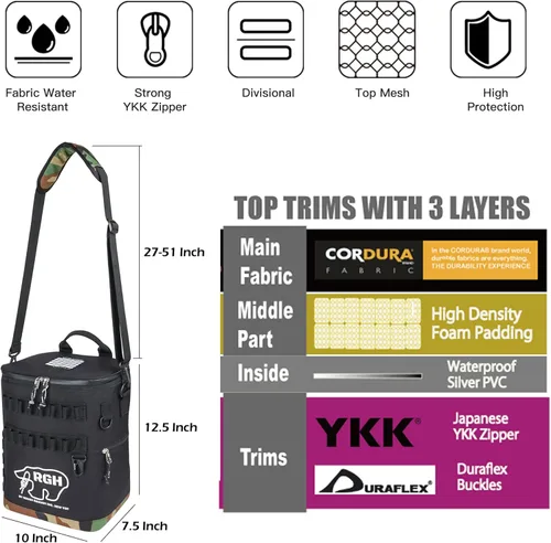 Vista 3 de Rough Enough - Bolsa térmica de latas de vino suave portátil para playa, campamento, pesca, golf con sistema Molle, 15 litros