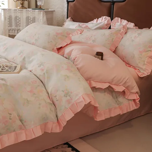 Vista 15 de VM VOUGEMARKET Juego de funda de edredón tamaño individual, juego de ropa de cama de flores azul claro para niñas, 100% algodón, funda de edredón