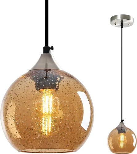Vista 42 de Luces colgantes de vidrio marrón claro, lámpara colgante de globo de isla de cocina, lámparas colgantes modernas para dormitorio, sala de estar