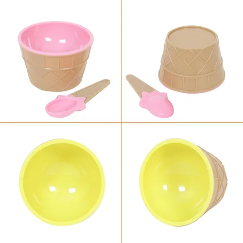 Vista 5 de Hbaushun Paquete de 26 cuencos de plástico para helado con cucharas, tazas de helado de plástico reutilizables, juego de cuencos de helado