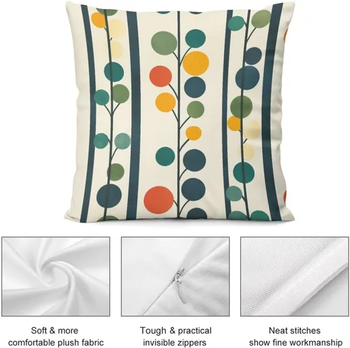 Vista 6 de Throw Pillow Covers 18 "x18 Mid-Century Design Stripe and Dots Square Couch Sofa Cushion Cover Mid Century Modern Lines 1950S Pillow Cushion Case
