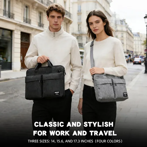 Vista 2 de KINGSLONG - Bolsa para laptop de 14 pulgadas con correa para el hombro, bolso de mensajero, funda delgada para transportar computadora, bolso