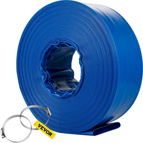 VEVOR Manguera de descarga, 1-1/2 pulgadas x 100 pies, manguera plana de tela de PVC, manguera de drenaje resistente con abrazaderas, resistente a