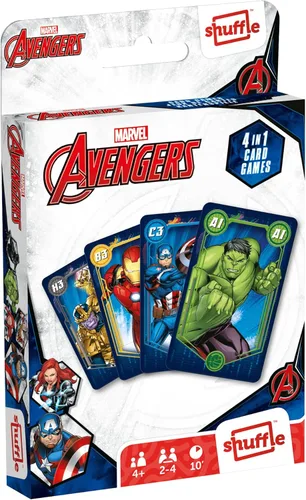 Shuffle Juego de cartas de los Vengadores para niños – Broche 4 en 1, pares, familias felices y juego de acción, guía de juego incluida, gran regalo