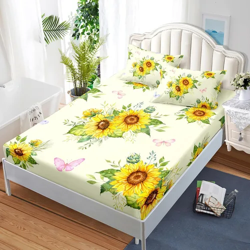 Vista 24 de Nttopship Sábanas y fundas de almohada florales bohemias, sábana bajera ajustable de microfibra suave, bolsillos profundos, decoración