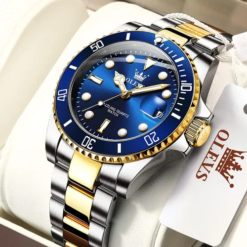 Vista 3 de OLEVS Reloj para hombre, esfera grande, reloj de acero inoxidable con reloj de cuarzo analógico impermeable para hombre, reloj de pulsera clásico
