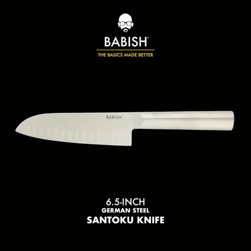 Vista 2 de Babish - Cuchillo Santoku de 6.5 pulgadas - Cuchillo de cocina alemán de acero de alto carbono 1.4116, hoja de espiga completa y afilada como una