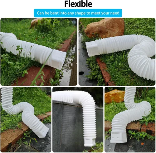 Vista 8 de Paquete de 2 extensiones para bajantes de canaletas de lluvia, extensor y desviador de bajante de drenaje, extensiones flexibles para bajantes que