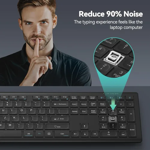 Vista 6 de TECKNET Teclado Bluetooth recargable, conmutación libre de 4 dispositivos (2.4G+BT), teclado inalámbrico ultradelgado de tamaño completo, escritura