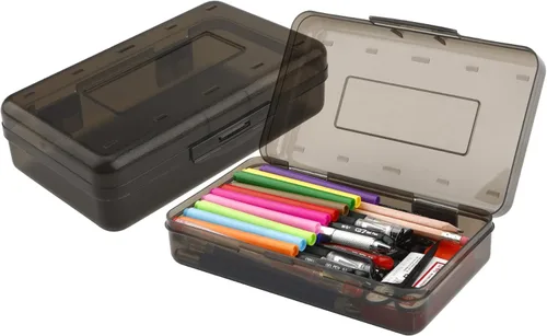 Vista 15 de Caja de lápices, estuche de plástico transparente, 1 paquete de estuche rígido de gran capacidad, caja de lápices transparente con tapa hermética