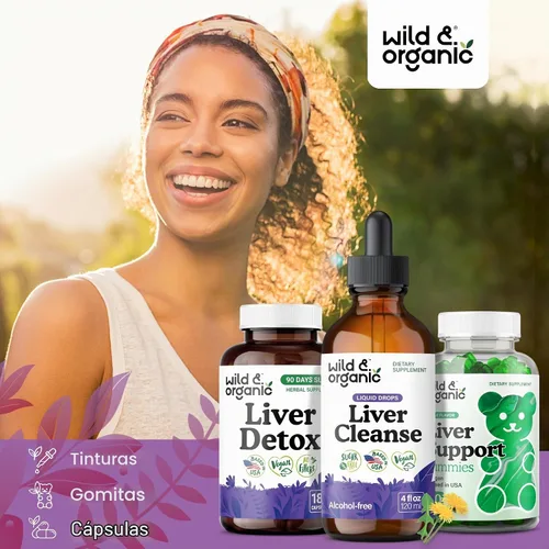 Vista 4 de Wild & Organic Tintura de Desintoxicación y Limpieza Hepática - Cardo Mariano, Complejo Herbal de Raíz de Diente de León - Suplemento Líquido