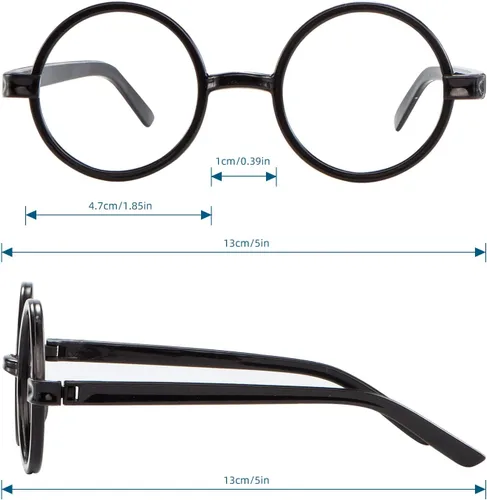 Vista 2 de Gafas de mago de plástico con marco redondo negro, sin lentes para disfraz de Halloween, suministros de fiesta, juguetes de cosplay