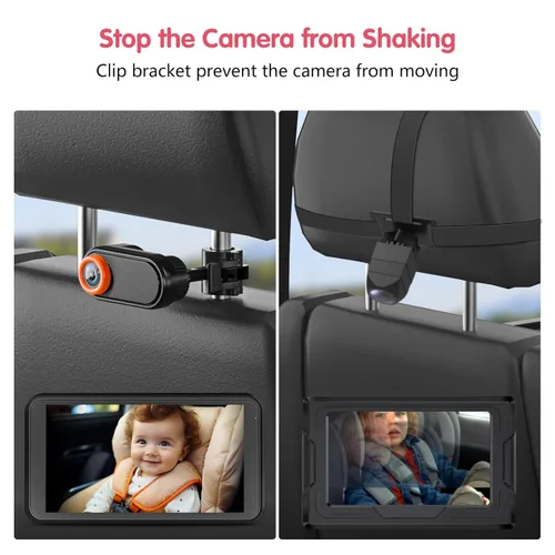 Vista 2 de LUCKVIEW BM2 - Cámara de coche para bebé, pantalla 1080P de 5.2 pulgadas con zoom 3X, visión trasera transparente, lente giratoria de 360°, fácil