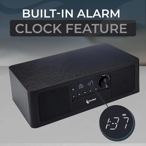 Vista 5 de ClearClick Sistema de estante estéreo con reproductor de CD, Bluetooth, radio FM, reproducción USB, entrada auxiliar, entrada óptica, reloj