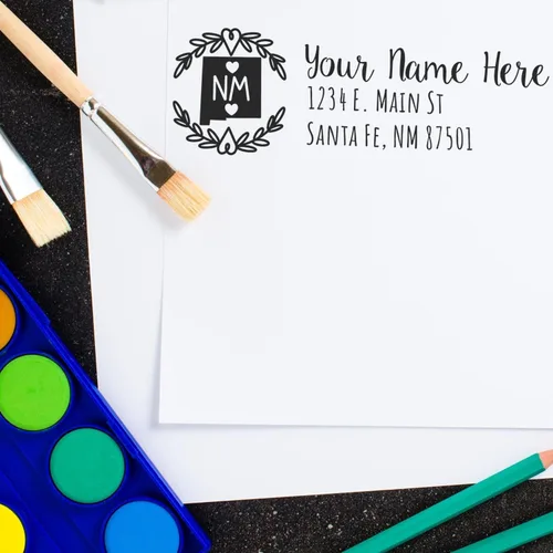 Vista 10 de Alabama Address Stamp, Alabama State Wreath Stamp, Custom Hand Imprint for Home, Office, Crafting, Mail, Weddings, Housewarming, and Residents