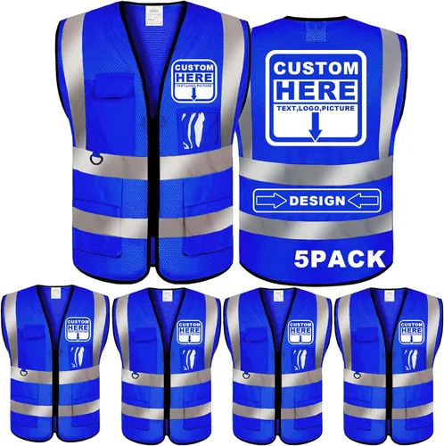 Vista 34 de BeautyWill Chaleco de seguridad con logotipo personalizado, Hi Vis Clase 2, chaleco reflectante de construcción unisex con 5 bolsillos