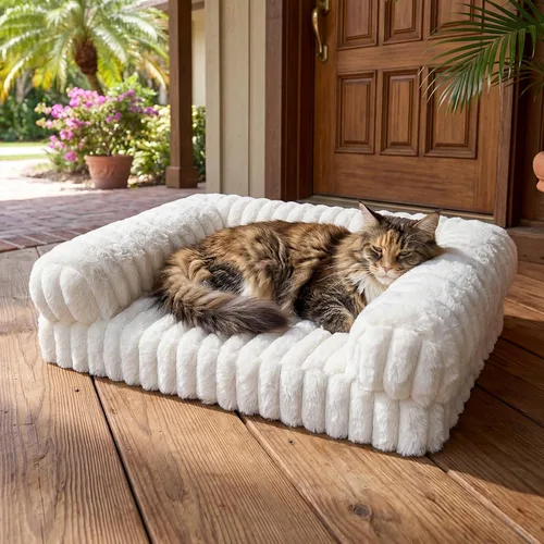 Vista 10 de Camas para gatos de interior, cama cuadrada autocalentable para gatos, cama ortopédica para mascotas con almohada de piel de conejo súper suave