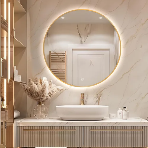 Vista 14 de Niccy Espejo redondo con retroiluminación LED de 24 pulgadas para baño, espejo de pared con marco negro, espejos circulares inteligentes LED con 3