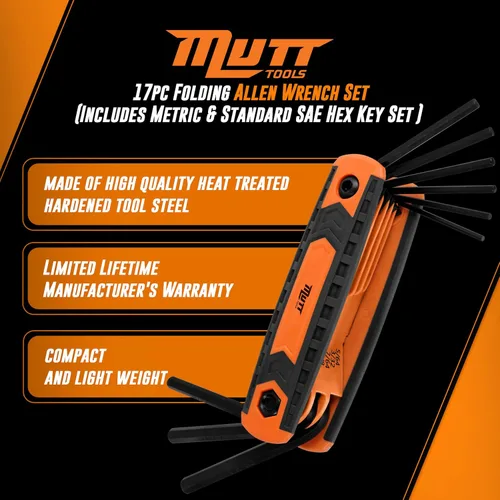 Vista 3 de Mutt Tools - Juego de llaves Allen plegables de 17 piezas, juego de llaves hexagonales SAE y métricas con codificación de colores, herramienta