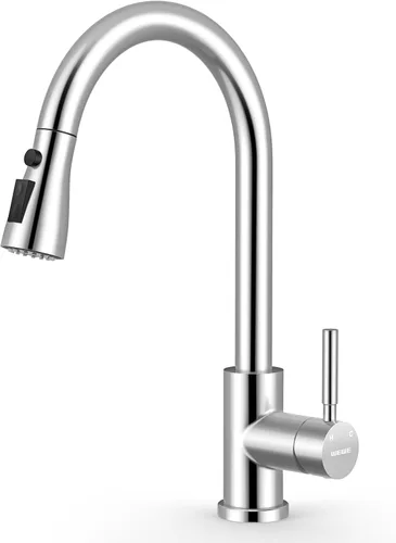Vista 19 de WEWE Grifos de cocina con pulverizador desplegable, grifo de cocina de estilo granja en bronce cepillado con aceite, comercial, moderno, de arco