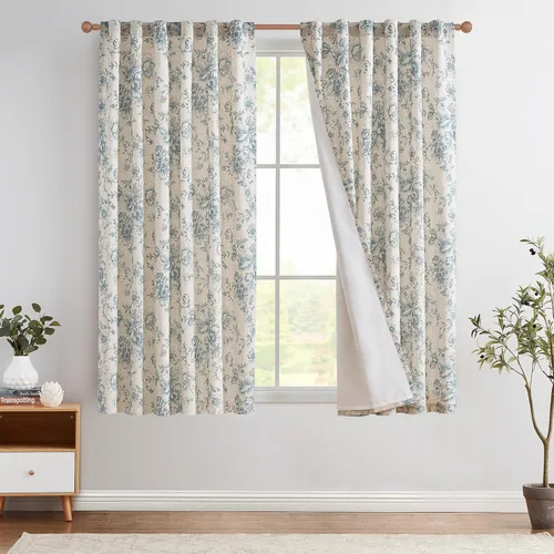 Vista 62 de JINCHAN Cortinas de mezcla de lino con flores para sala de campo francés, cortinas para sala de estar de 84 pulgadas de largo, cortinas impresas