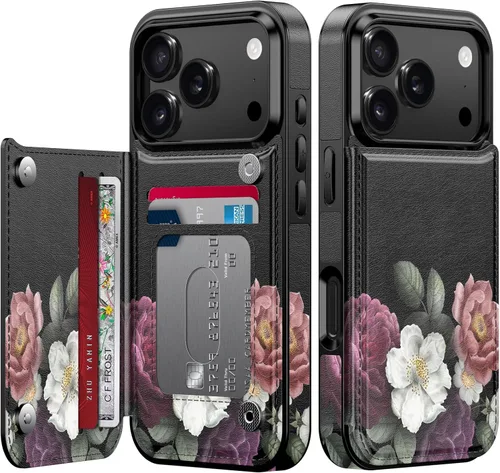 Vista 981 de LETO para iPhone 15 Pro Funda tipo cartera - Tapa tipo folio con patada - Diseños de moda - Tarjetero - Funda protectora para mujeres y niñas - 6.1
