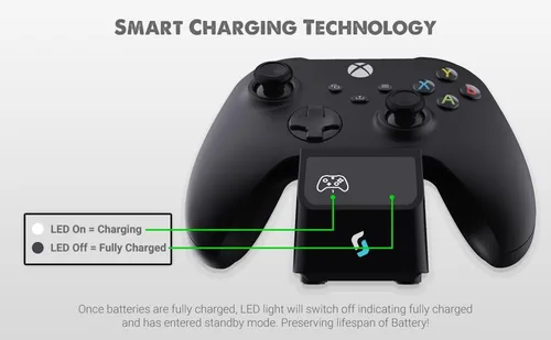 Vista 2 de Sliq Gaming Pro MAX Xbox Controller - Estación de carga con 2 baterías recargables de 2400 mAh para Xbox SeriesOne-XSElite, estación de carga Xbox