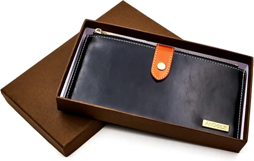 Vista 6 de ANDOILT - Cartera de cuero genuino para mujer con bloqueo RFID para tarjeta de crédito con cremallera