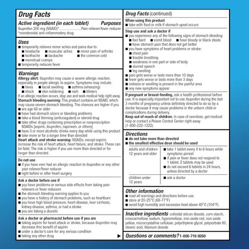 Vista 5 de Amazon Basic Care Tabletas de ibuprofeno, 200 mg, analgésico y reductor de fiebre, para dolor de cabeza, dolores musculares, artritis, dolor