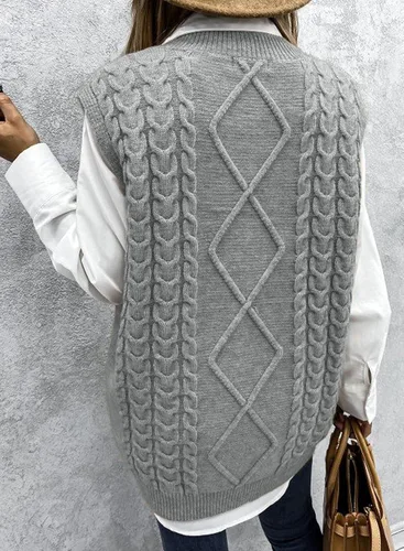 Vista 3 de EVALESS - Chaleco de gran tamaño para mujer, cuello en V, sin mangas, color sólido, suéter suelto