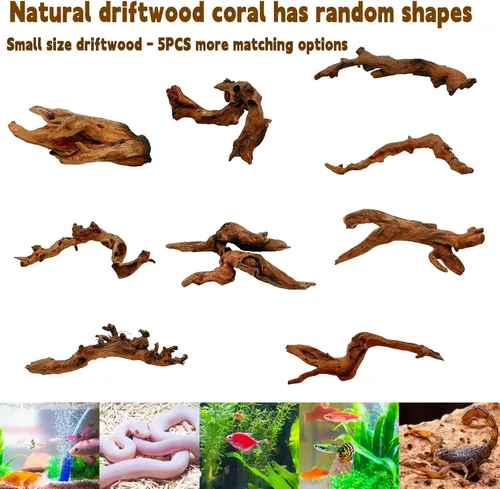 Vista 6 de Hamiledyi 5 piezas de madera flotante para acuario, madera de coral natural de 3.5-7 pulgadas, pecera de madera flotante, ramas variadas, decoración