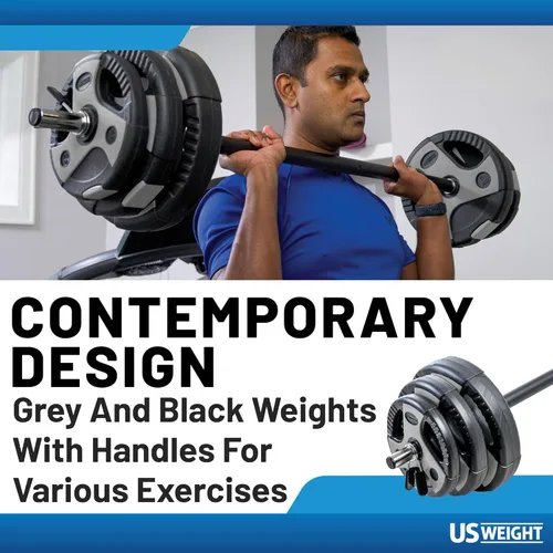 Vista 6 de US Weight Juego de pesas de 43 libras para gimnasio en casa con barra acolchada de 55 pulgadas, pesas ajustables para ejercicio, levantamiento