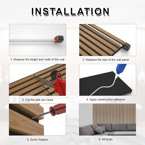 Vista 6 de NeatiEase Paneles de madera para pared, 4 piezas de 96 x 12.6 pulgadas, paneles de pared de listones de madera insonorizados para decoración