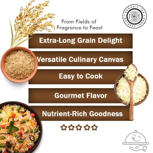 Vista 4 de Pride Of India - Arroz Basmati marrón extra largo - Grano saludable envejecido naturalmente, tarro de 1.5 libras