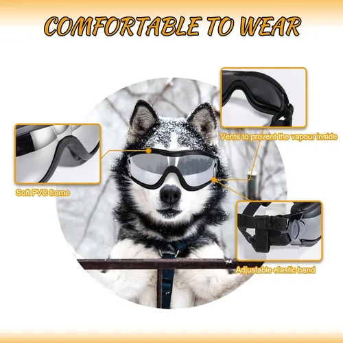 Vista 2 de NVTED Gafas de Sol para Perros Gafas Protectoras para Perros, Protección UV, Protección contra Viento, Polvo, Niebla, Gafas para Mascotas
