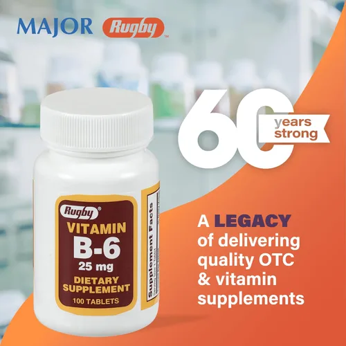 Vista 6 de Rugby Vitamina B-6 Tabletas – 25 mg de vitamina B6 – Suplemento dietético – 100 unidades (1 paquete)
