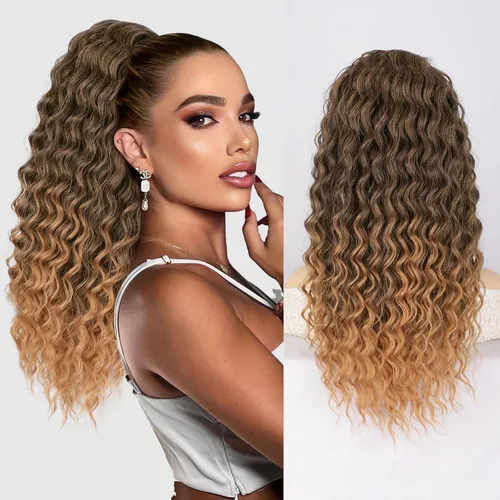 Vista 23 de QGZ Extensión de cola de caballo rizada, cola de caballo con cordón para mujeres negras, pelo corto sintético de 10 pulgadas, dos estilos en uno
