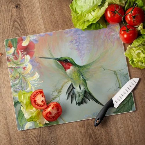 Vista 6 de Ruby Hummingbird Natures Gift of Feathers Tabla de cortar grande de vidrio templado Highland Graphics