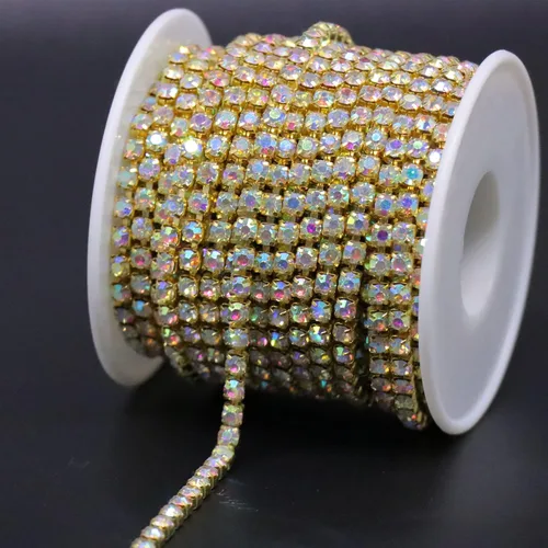 Vista 17 de Jerler 9 metros de adornos de diamantes de imitación con cadena cerrada SS6.5/2.0mm, cadena AB para costura, manualidades, ideal para bodas