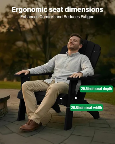 Vista 6 de YEFU Silla Adirondack de gran tamaño con soporte para tazas, silla para fogata de plástico para exteriores, resistente a la intemperie, silla