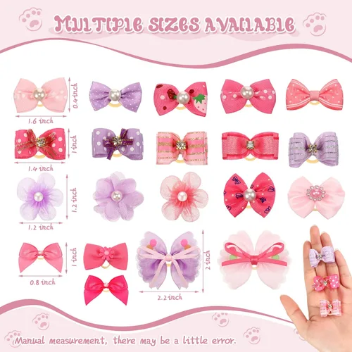 Vista 2 de Hanaive 20 lazos para perros de tamaño pequeño para el pelo de cachorro con bandas de goma hechas a mano para cachorros con perlas