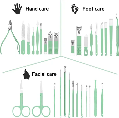 Vista 3 de Tseoa Juego de manicura de cuidado personal, kit de cortaúñas, juego profesional de pedicura para cortaúñas, herramientas de uñas con lujosa funda