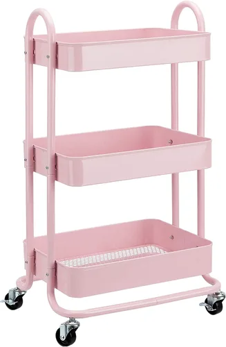 Vista 8 de Amazon Basics - Carrito de servicio o de cocina de 3 niveles, con ruedas, con cerradura, almacenamiento multifuncional, color carbón