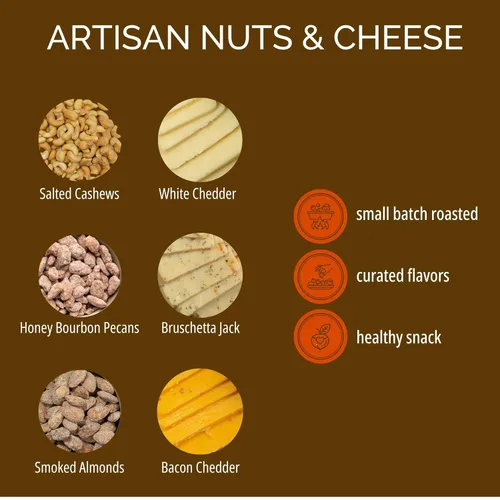 Vista 5 de Cesta de regalo de queso y nueces, cesta de regalo para hombres, mujeres, cumpleaños, incluye anacardos, almendras, nueces, Jack, quesos cheddar