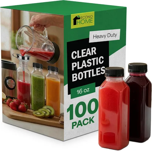 Vista 24 de EconoHome Paquete de 100 botellas redondas de jugo de 16 onzas, sin BPA
