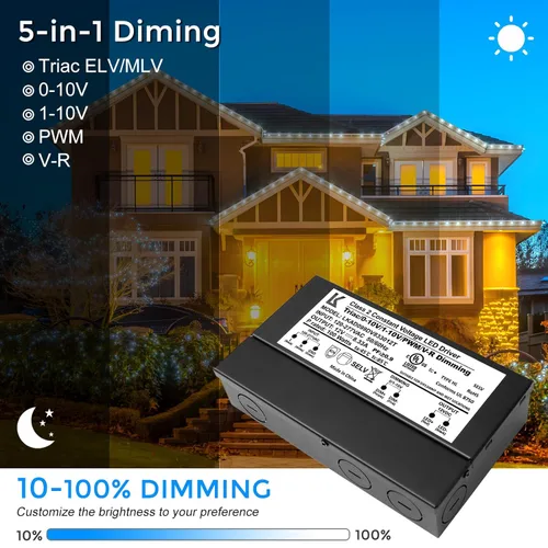 Vista 4 de Controlador LED regulable de 12 V 100 W, 5 en 1 Triac/ELV/MLV/0-10V/1-10V/PWM/V-R, fuente de alimentación de CA a CC, transformador LED impermeable